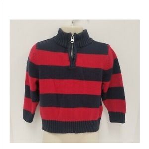 OshKosh B'gosh 1/4 Zip Pullover Sweater - Navy Blue & Red Striped - Boy's 2T
